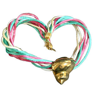 Vintage Gay Boyer Necklace Statement Shell Pendant Gold Tone Multi Strand